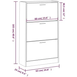vidaXL - Schoenenkast 6 paar met 3 kleppen - Bruin eiken - Hout - 63x24x103 cm