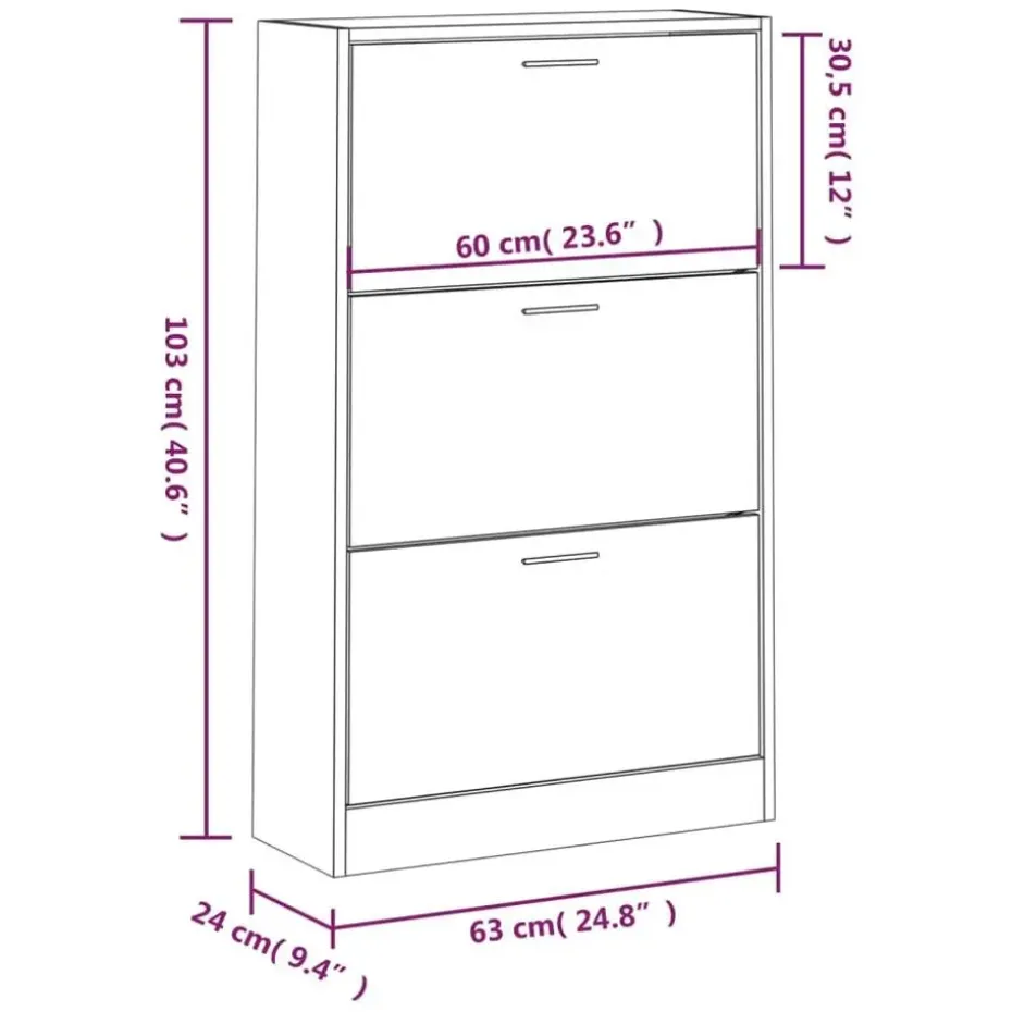 vidaXL - Schoenenkast 6 paar met 3 kleppen - Bruin eiken - Hout - 63x24x103 cm