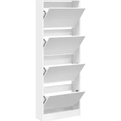 vidaXL - Schoenenkast 8 paar met 4 kleppen - Wit - Bewerkt hout - 60x21x163.5 cm