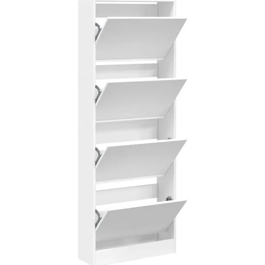 vidaXL - Schoenenkast 8 paar met 4 kleppen - Wit - Bewerkt hout - 60x21x163.5 cm