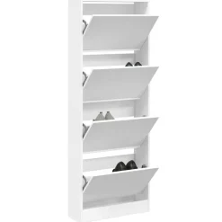 vidaXL - Schoenenkast 8 paar met 4 kleppen - Wit - Bewerkt hout - 60x21x163.5 cm