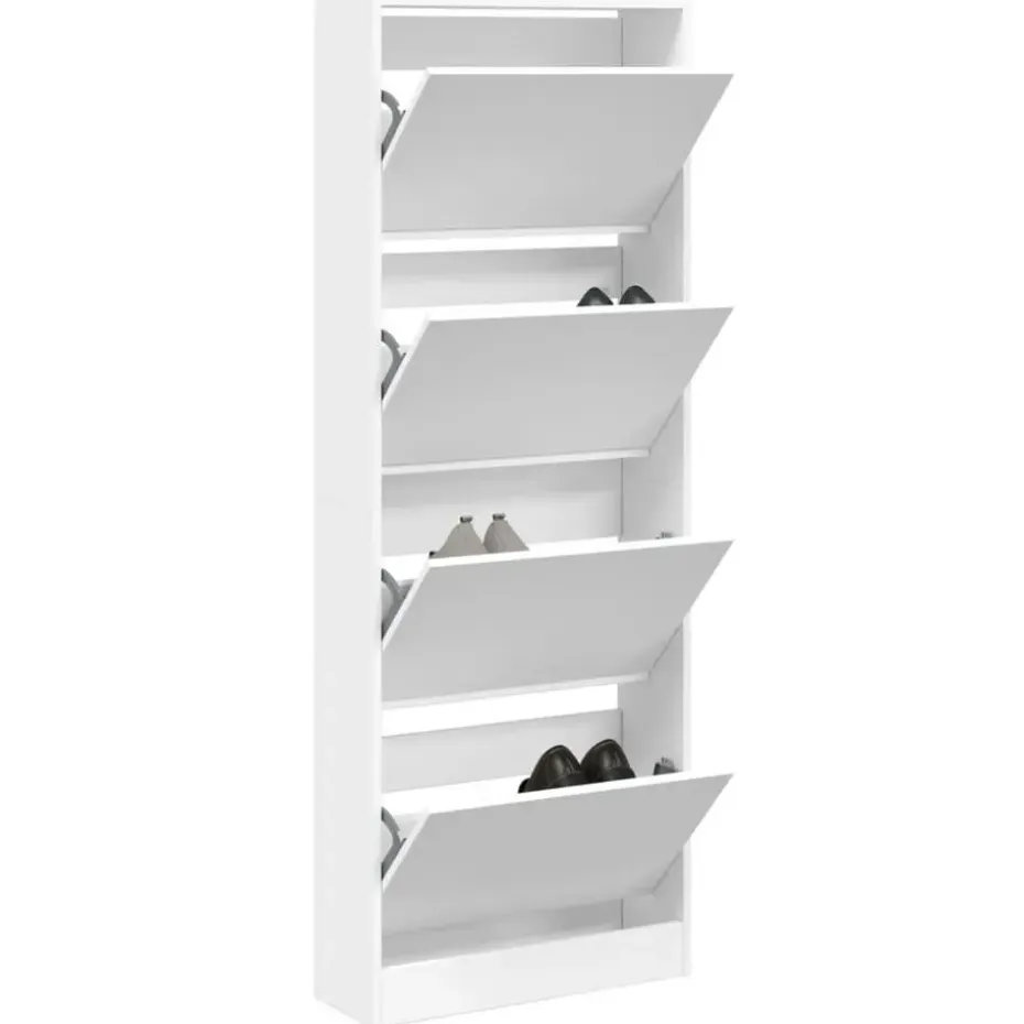 vidaXL - Schoenenkast 8 paar met 4 kleppen - Wit - Bewerkt hout - 60x21x163.5 cm