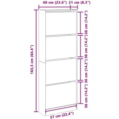 vidaXL - Schoenenkast 8 paar met 4 kleppen - Wit - Bewerkt hout - 60x21x163.5 cm