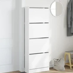 vidaXL - Schoenenkast 8 paar met 4 kleppen - Wit - Bewerkt hout - 60x21x163.5 cm