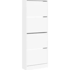 vidaXL - Schoenenkast 8 paar met 4 kleppen - Wit - Bewerkt hout - 60x21x163.5 cm