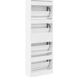 vidaXL - Schoenenkast 8 paar met 4 kleppen - Wit - Bewerkt hout - 60x21x163.5 cm
