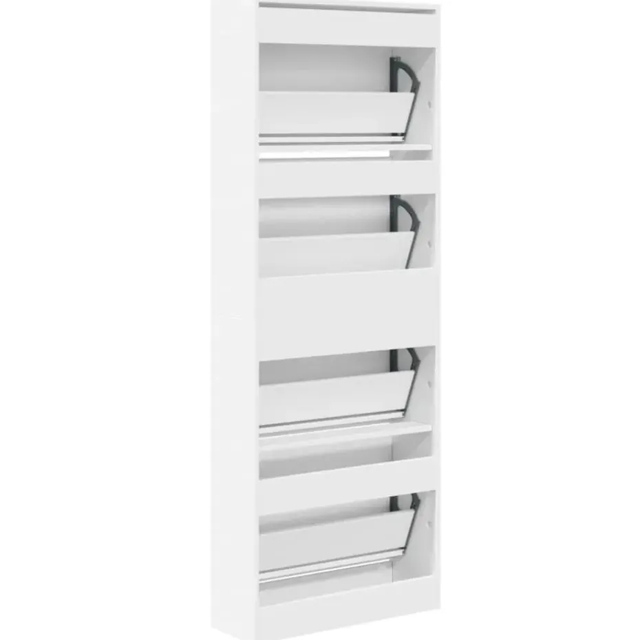 vidaXL - Schoenenkast 8 paar met 4 kleppen - Wit - Bewerkt hout - 60x21x163.5 cm