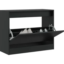 vidaXL - Schoenenkast 3 paar met 1 klep - Zwart - Bewerkt hout - 80x34x63 cm