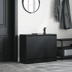 vidaXL - Schoenenkast 3 paar met 1 klep - Zwart - Bewerkt hout - 80x34x63 cm