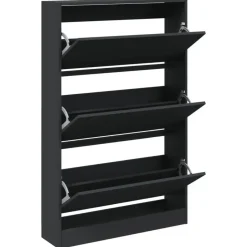 vidaXL - Schoenenkast 9 paar met 3 kleppen - Zwart - Hout - 80x21x125.5 cm