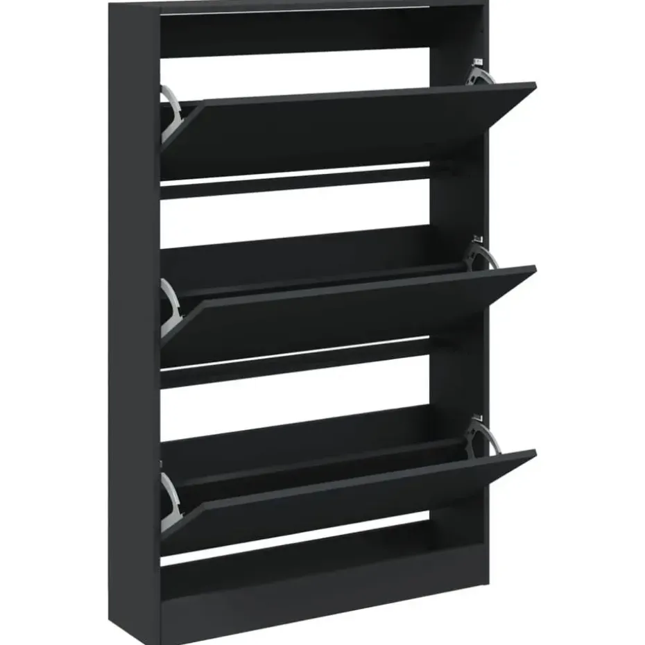 vidaXL - Schoenenkast 9 paar met 3 kleppen - Zwart - Hout - 80x21x125.5 cm