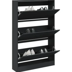 vidaXL - Schoenenkast 9 paar met 3 kleppen - Zwart - Hout - 80x21x125.5 cm