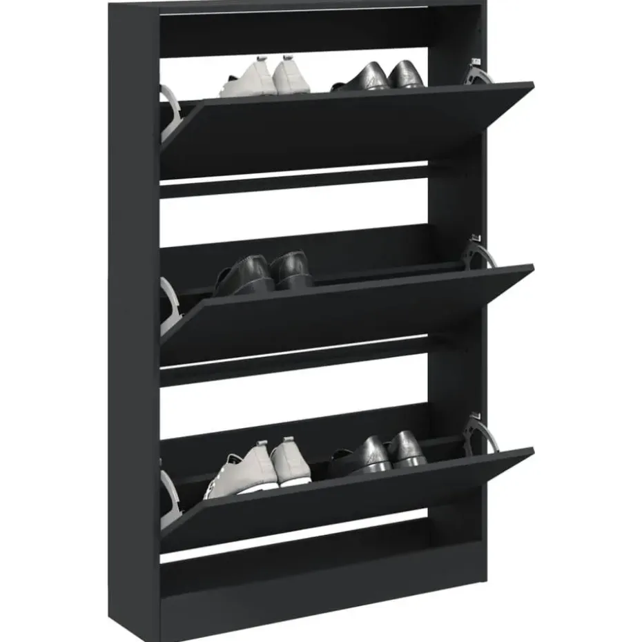 vidaXL - Schoenenkast 9 paar met 3 kleppen - Zwart - Hout - 80x21x125.5 cm