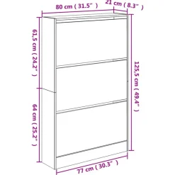 vidaXL - Schoenenkast 9 paar met 3 kleppen - Zwart - Hout - 80x21x125.5 cm