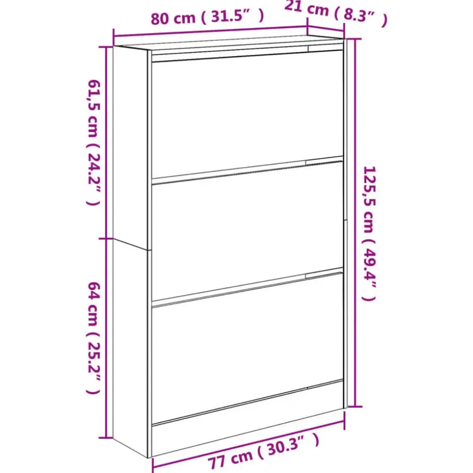 vidaXL - Schoenenkast 9 paar met 3 kleppen - Zwart - Hout - 80x21x125.5 cm