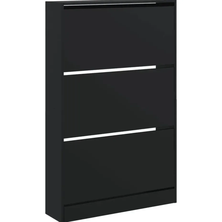 vidaXL - Schoenenkast 9 paar met 3 kleppen - Zwart - Hout - 80x21x125.5 cm