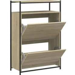 vidaXL - Schoenenkast 9 paar met 2 kleppen - Sonoma eiken - Hout - 75x34x112 cm