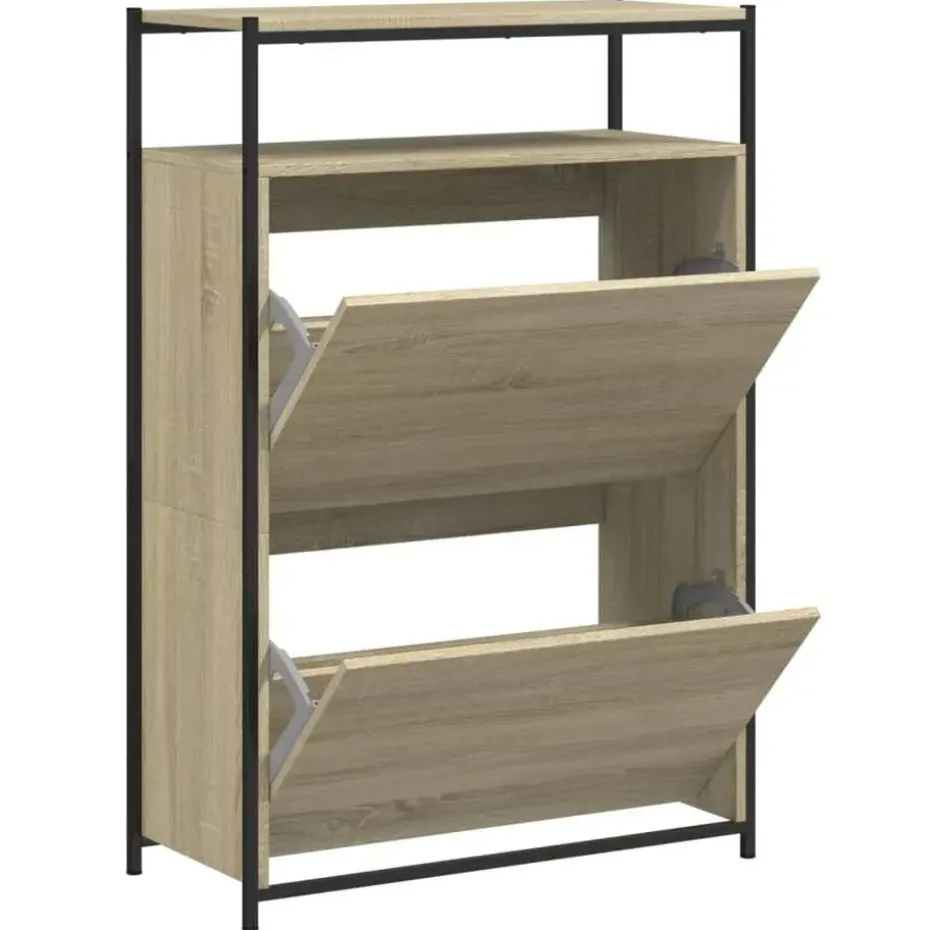 vidaXL - Schoenenkast 9 paar met 2 kleppen - Sonoma eiken - Hout - 75x34x112 cm