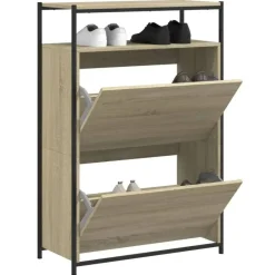 vidaXL - Schoenenkast 9 paar met 2 kleppen - Sonoma eiken - Hout - 75x34x112 cm