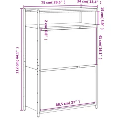 vidaXL - Schoenenkast 9 paar met 2 kleppen - Sonoma eiken - Hout - 75x34x112 cm
