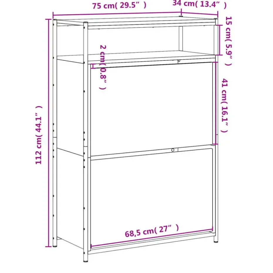 vidaXL - Schoenenkast 9 paar met 2 kleppen - Sonoma eiken - Hout - 75x34x112 cm