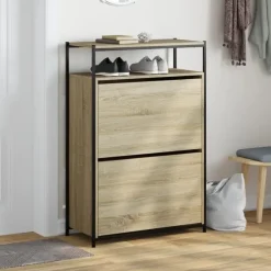 vidaXL - Schoenenkast 9 paar met 2 kleppen - Sonoma eiken - Hout - 75x34x112 cm