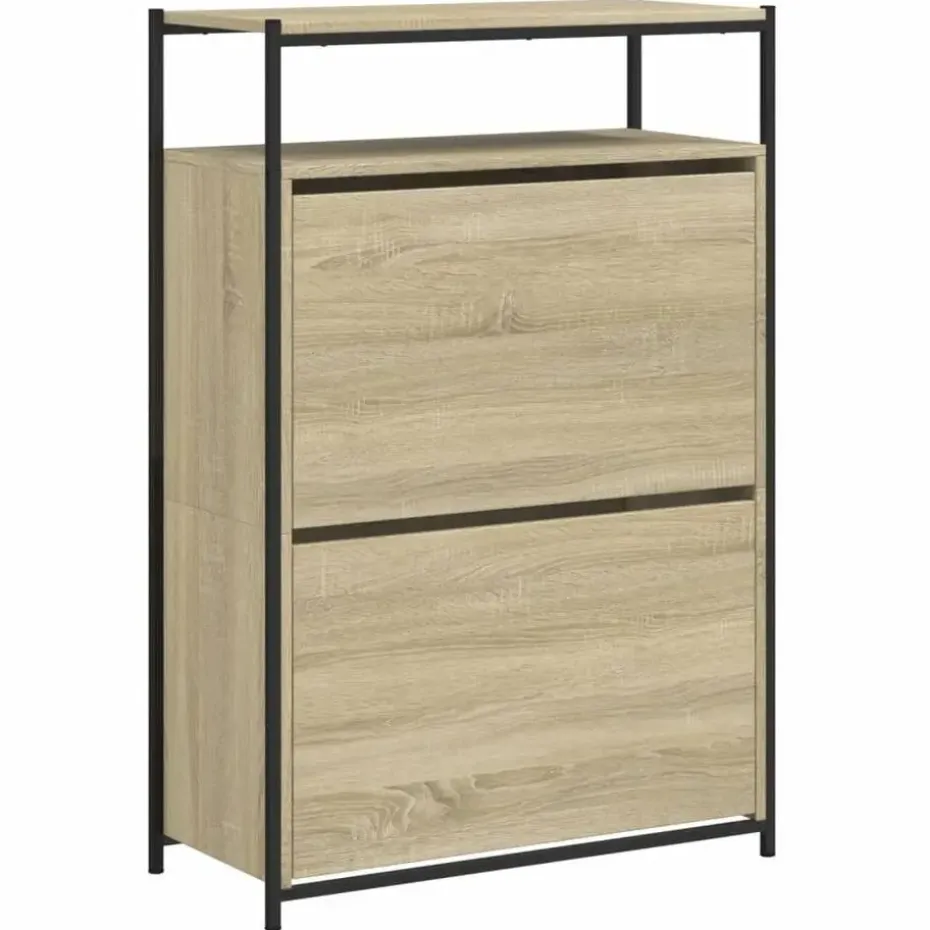 vidaXL - Schoenenkast 9 paar met 2 kleppen - Sonoma eiken - Hout - 75x34x112 cm