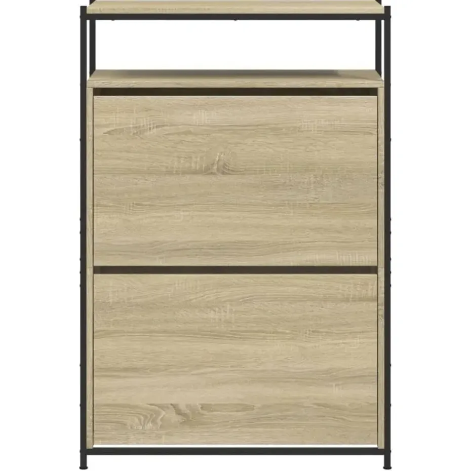 vidaXL - Schoenenkast 9 paar met 2 kleppen - Sonoma eiken - Hout - 75x34x112 cm