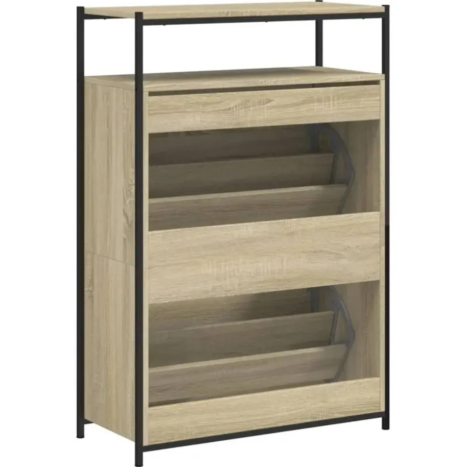 vidaXL - Schoenenkast 9 paar met 2 kleppen - Sonoma eiken - Hout - 75x34x112 cm