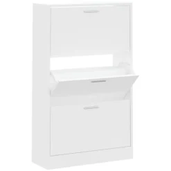 vidaXL - Schoenenkast 6 paar met 3 kleppen - Wit - Bewerkt hout - 63x24x103 cm