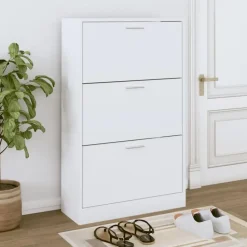 vidaXL - Schoenenkast 6 paar met 3 kleppen - Wit - Bewerkt hout - 63x24x103 cm