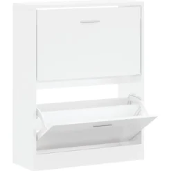 vidaXL - Schoenenkast 4 paar met 2 kleppen - Hoogglans wit - Hout - 63x24x81 cm