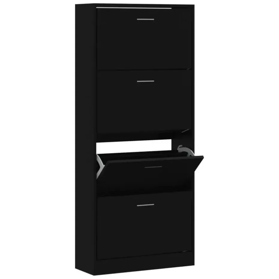 vidaXL - Schoenenkast 8 paar met 4 kleppen - Zwart - Bewerkt hout - 63x24x147 cm