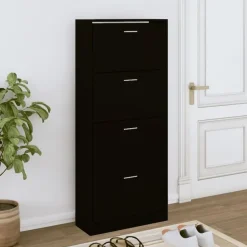 vidaXL - Schoenenkast 8 paar met 4 kleppen - Zwart - Bewerkt hout - 63x24x147 cm