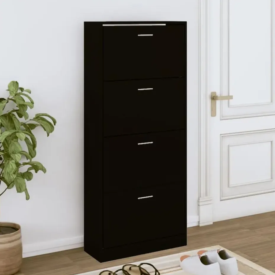 vidaXL - Schoenenkast 8 paar met 4 kleppen - Zwart - Bewerkt hout - 63x24x147 cm