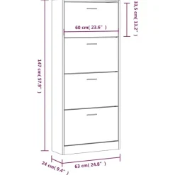vidaXL - Schoenenkast 8 paar met 4 kleppen - Zwart - Bewerkt hout - 63x24x147 cm