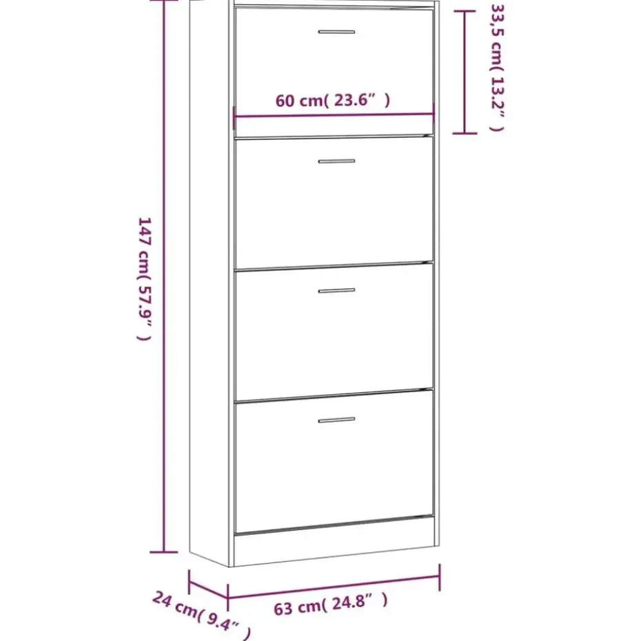vidaXL - Schoenenkast 8 paar met 4 kleppen - Zwart - Bewerkt hout - 63x24x147 cm