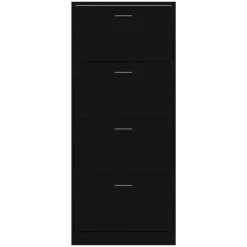 vidaXL - Schoenenkast 8 paar met 4 kleppen - Zwart - Bewerkt hout - 63x24x147 cm