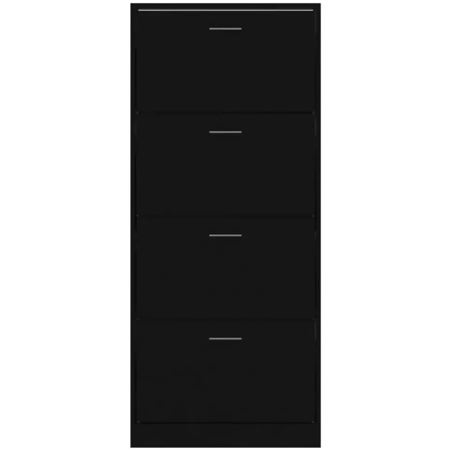 vidaXL - Schoenenkast 8 paar met 4 kleppen - Zwart - Bewerkt hout - 63x24x147 cm