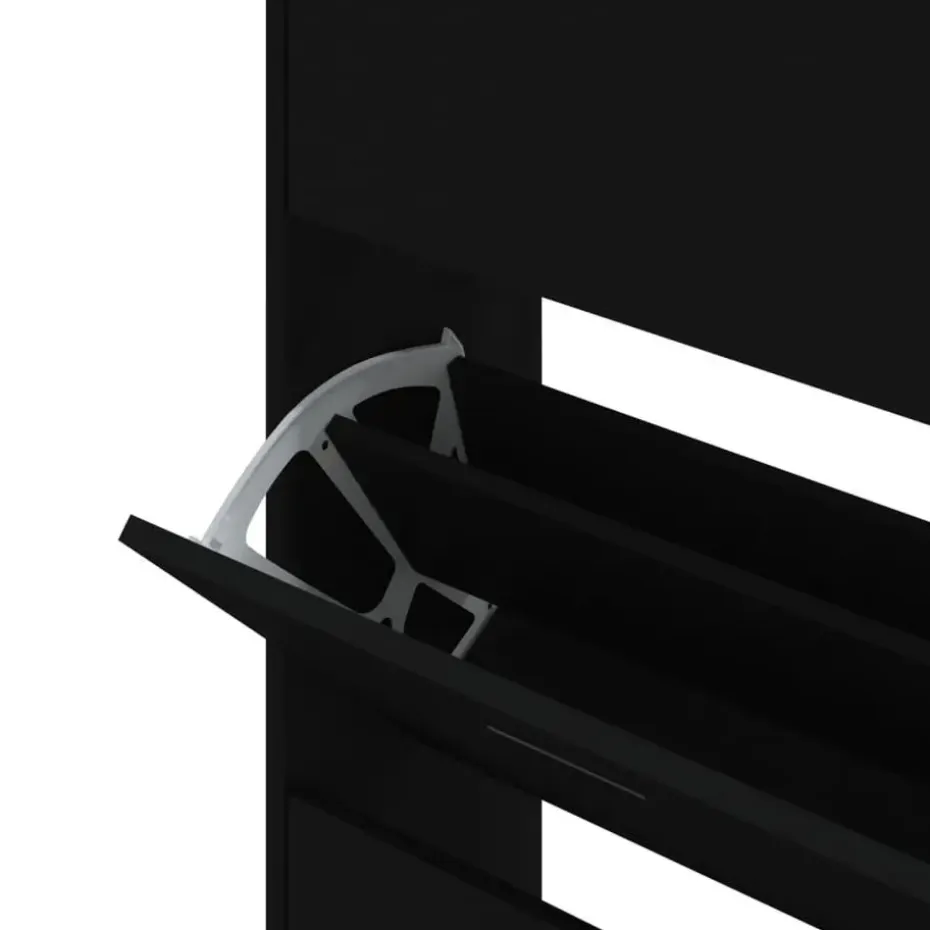 vidaXL - Schoenenkast 8 paar met 4 kleppen - Zwart - Bewerkt hout - 63x24x147 cm