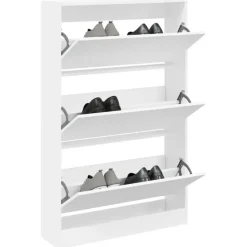 vidaXL - Schoenenkast 9 paar met 3 kleppen - Wit - Bewerkt hout - 80x21x125.5 cm