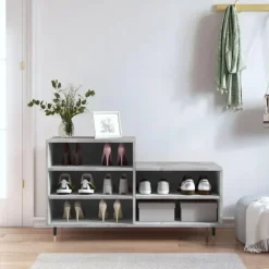 vidaXL - Schoenenkast 10 paar met metalen poten - Betongrijs - 102x36x60 cm