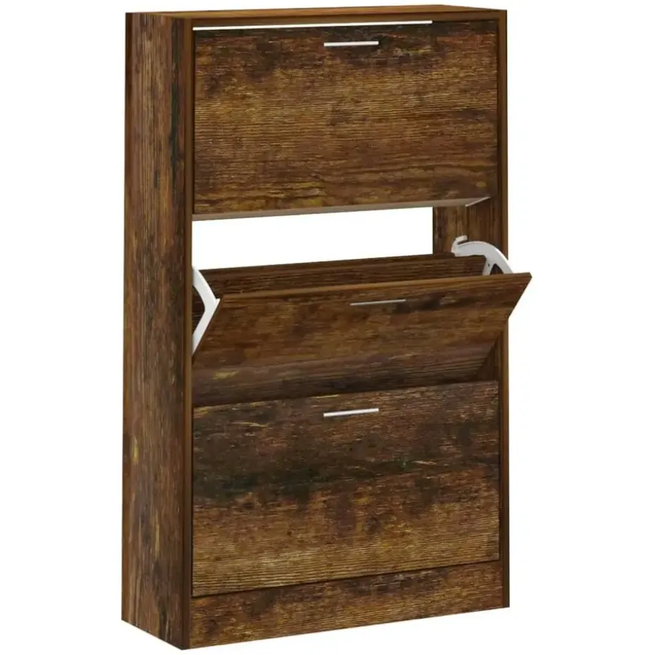 vidaXL - Schoenenkast 6 paar met 3 kleppen - Gerookt eiken - Hout - 63x24x103 cm