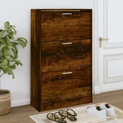 vidaXL - Schoenenkast 6 paar met 3 kleppen - Gerookt eiken - Hout - 63x24x103 cm