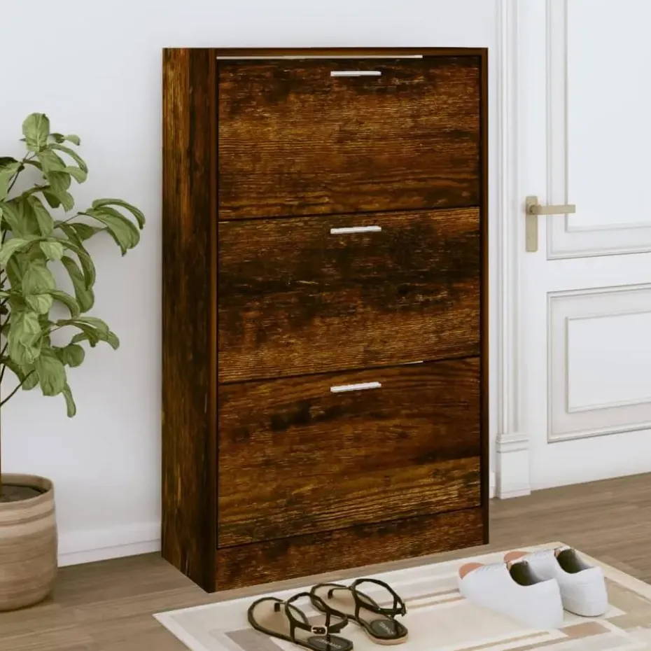 vidaXL - Schoenenkast 6 paar met 3 kleppen - Gerookt eiken - Hout - 63x24x103 cm