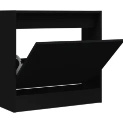 vidaXL - Schoenenkast 2 paar met 1 klep - Zwart - Bewerkt hout - 60x21x57 cm