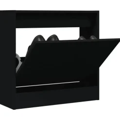 vidaXL - Schoenenkast 2 paar met 1 klep - Zwart - Bewerkt hout - 60x21x57 cm