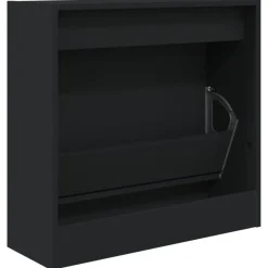 vidaXL - Schoenenkast 2 paar met 1 klep - Zwart - Bewerkt hout - 60x21x57 cm
