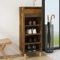vidaXL - Schoenenkast 4 paar met lade - Gerookt eiken - Hout - 40x36x105 cm