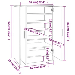 vidaXL - Schoenenkast - Wit - Bewerkt hout - 60 x 35 x 92 cm